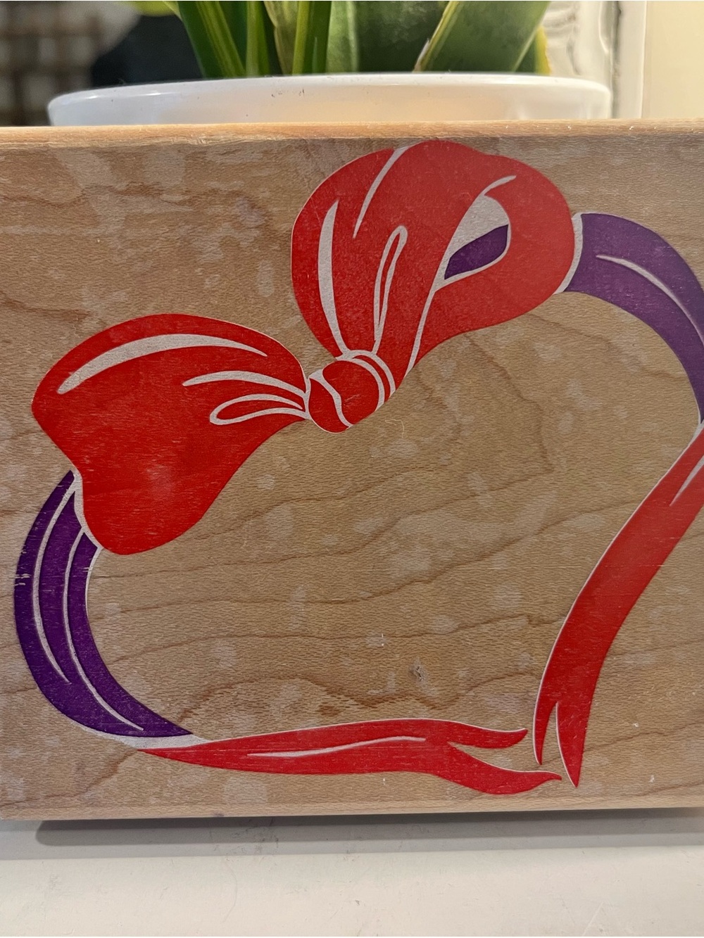 1996 Posh Impressions wooden and rubber large stamper - large heart ribbon